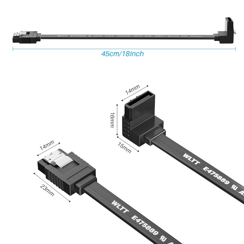 SATA Cable III 0.6FT (2-Pack), 7-Pin 90 Degree Right Angle