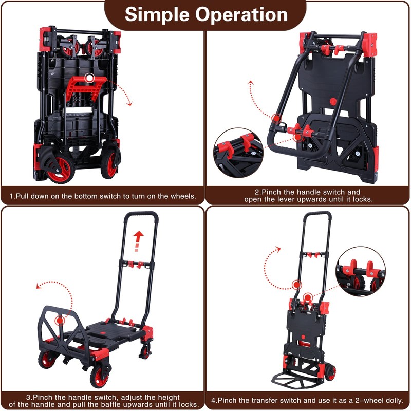 2-in-1 Folding Hand Truck Dolly 330LB Load Carrying,Hand Truck Foldable