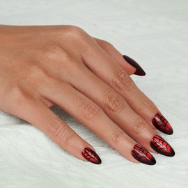 Sifvoo Red Press on Nails, Short Press on Nails Almond Reusable Glossy Cat Eye Nails Soft Gel False Nails Web Press ons for Women, 16 Sizes 32 Count Nails Kit with Glue (SV-10)