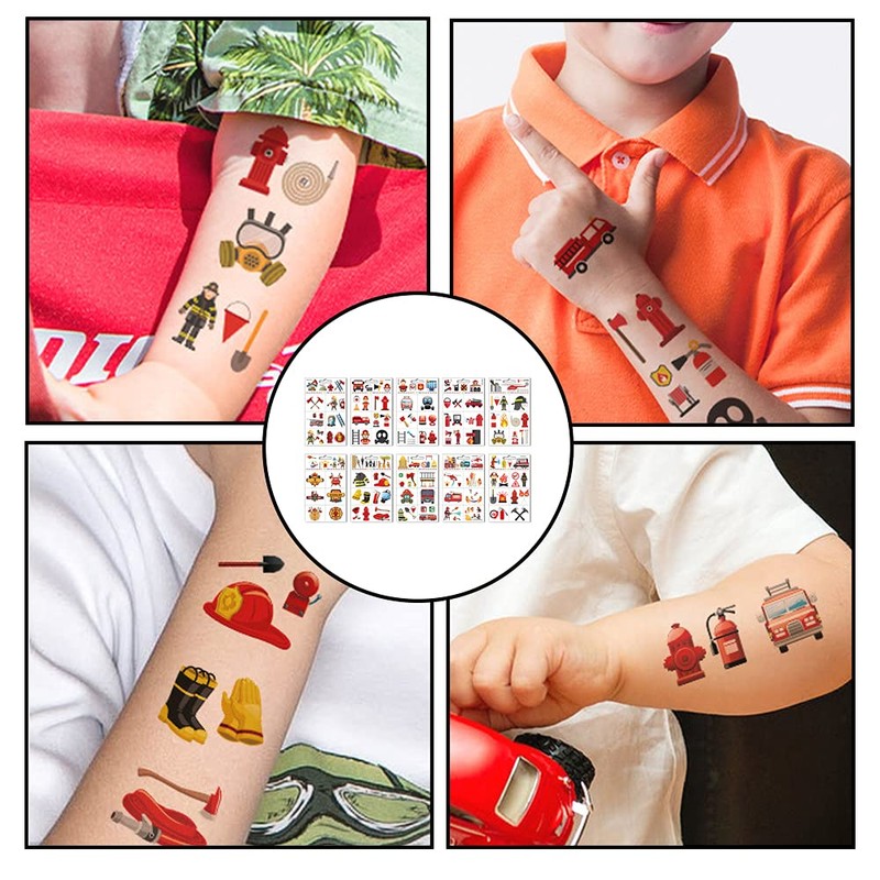 10 Pcs Fire Fake Tattoo Firefighter Temporary Tattoos Waterproof Firetruck