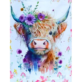 Musevial Cow Beach Stamped Cross Stitch Kits - Colorful Printed Easy Pattern Needlepoint Kits Embroidery Crafts for Adults Beginners Gift 12x16 Inch
