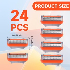 24Pcs Premium Razor Blades for Men - 5-Layer Stainless Steel Refills Compatible with Fusion 5 Style Razors, Smooth Shaving Replacement Cartridges Value Pack