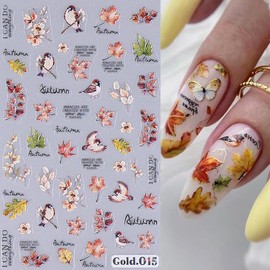 3 Sheets Embossed Maple Leaf Nail Stickers Autumn Fruit Nail Art Stickers 5D Self-Adhesive Maple Leaves Nail Decals Fall Nail Designs Stickers Thanksgiving Nail Supplies for Women Girls DIY Nail Decor