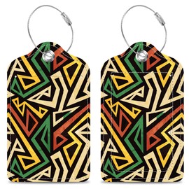 Set of 2 Luggage Tags Geometric Pattern with Grunge Effect Leather Suitcases Tag with Privacy Cover Stainless Steel Loop and Address Card for Women Men Travel