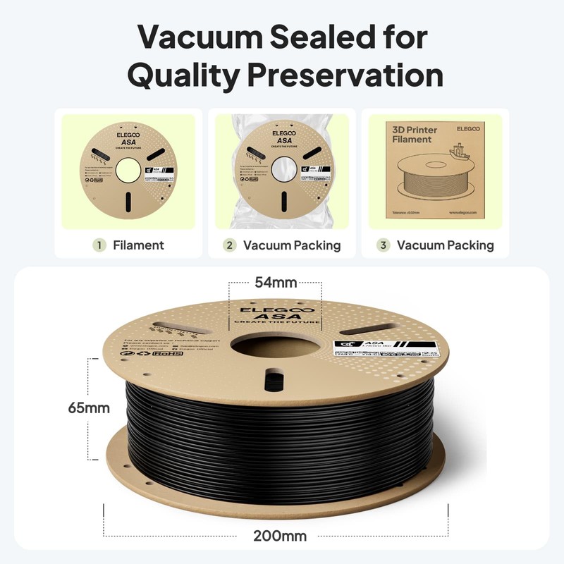 ELEGOO ASA Filament 1.75mm Deep Black 1KG, UV & Weather