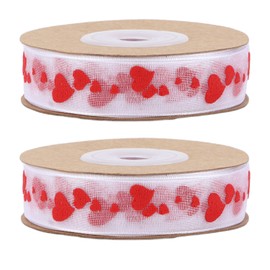 2pcs Red Ribbon 1.5cm/0.6in Wide Heart Pattern Packaging Ribbons DIY Cutting Craft Accessories