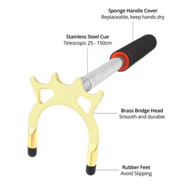 QWOKR Telescopic Snooker Cue Stick Bridge with 3 Brass Bridge Heads, 13.5~59 Inches, Pool Table Accessories