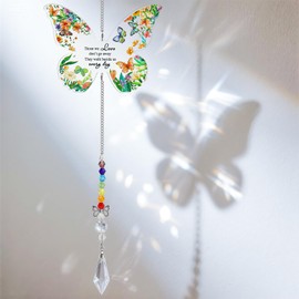 Butterfly Suncatcher for Lover, Hanging Love Crystal Ball Colorful Pendant Memorial Thanks Gifts, Sun Catcher Home Decor Garden Window Rainbow Maker