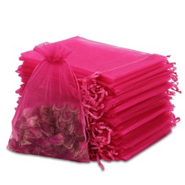 Kslong 100PCS Small Mesh Bags Drawstring 3x4,Sheer Organza Bags Drawstring for Jewelry, Mesh Party Wedding Favor Bags for Small Business,Candy,Bracelet Packaging,Empty Sachet Bags (Hot Pink)