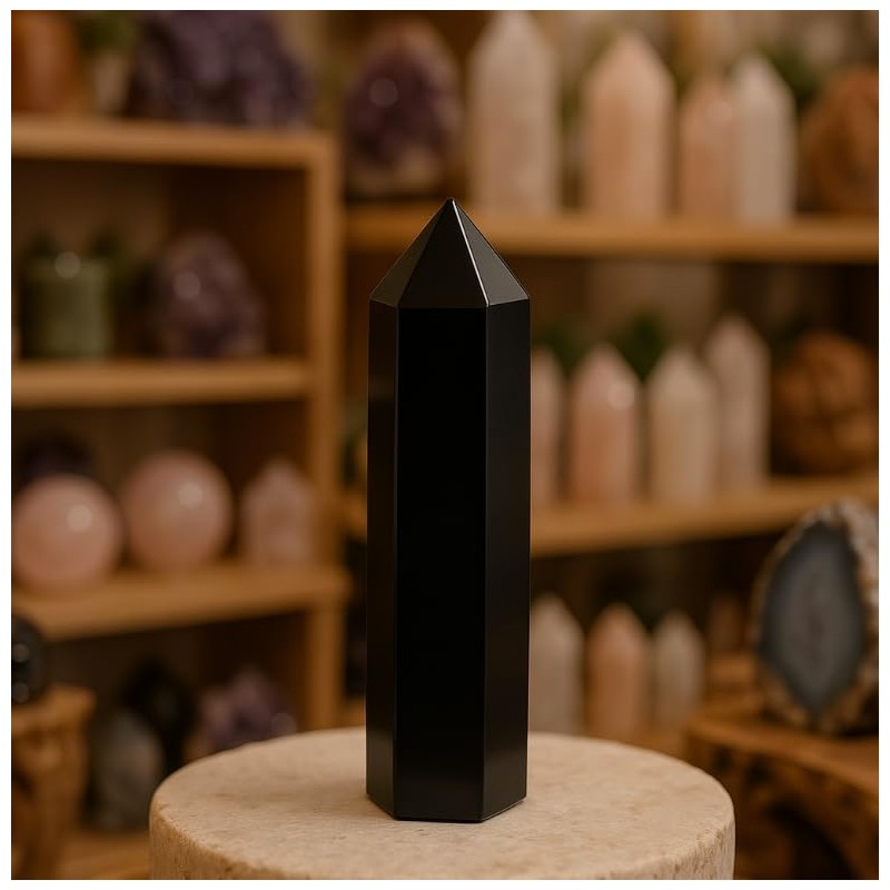Pandiui23 Stone Tower Obsidian Wand Natural Obsidian Hexagonal Crystal Column