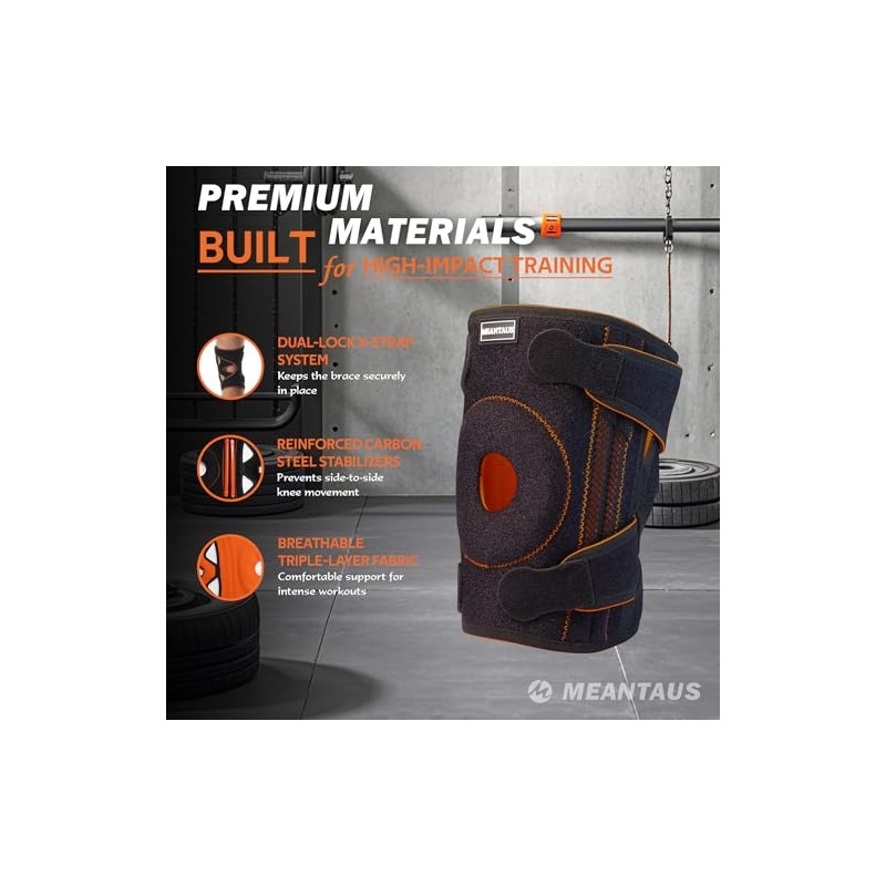 Knee Brace, Adjustable Compression Knee Support with Side Stabilizers, Patella