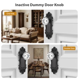 ToPToToo Matte Black Dummy Door Knob Interior, Antique Single Side Glass Closet Door Knobs Replacement Vintage Crystal Cabinet Dummy Door Handles No Lock,2 Pack