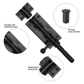 Barrel Bolt Latch Slide Bolt Latch Hardware 6.3 Inch Black Heavy Duty Gate Lock Solid 304 Stainless Steel Slide Lock for Outdoor Fence Wooden Gates Barn Door Cabinet Drawer Window(2 Pack)