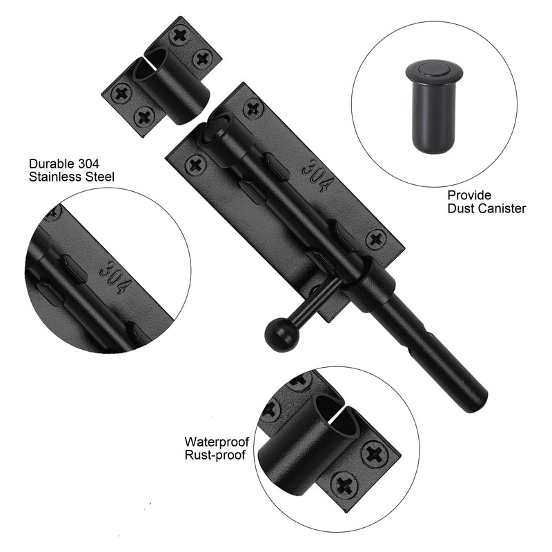 Barrel Bolt Latch Slide Bolt Latch Hardware 6.3 Inch Black
