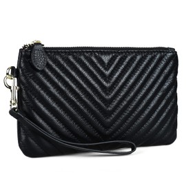 befen Genuine Leather Wristlet Clutch RFID Blocking Bag Cell Phone Wallet Purse Smartphone Wristlet Wallet Purses and Handbags for Women, Chevron Quilted Black