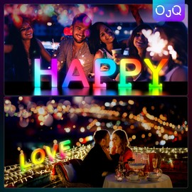 OJQ Light Up Letters LED Letter - Bedroom Lighted Letter Colorful Glitter Alphabet Music Sync Color Changing Letters for Boy Girl Gift Birthday Christmas Wedding Bar Wall Night Light (T)