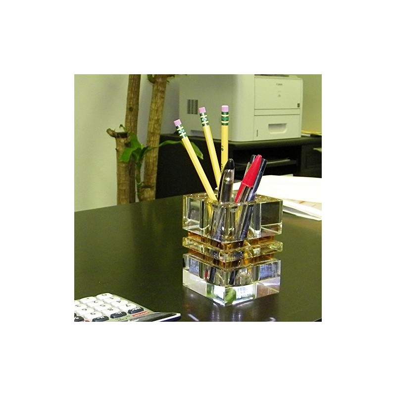 Amlong Crystal Desktop Collection Crystal Pen Holder, Amber