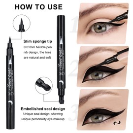 Yuccer Star Heart Eyeliner Stamp Waterproof Liquid Eyeliner Pen Black Long Lasting Double Ended Eyeliner Pencil Make Up Eye Liner (Star+Moon+Heart+Flower)