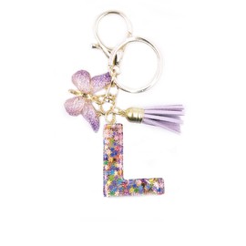 jtkdxqs Letter A-Z Keychain Purple Tassel Butterfly Key Ring for Women Backpack Handbags Pendant,Letter L