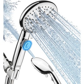 Cobbe Shower Head, 9 Functions High Pressure shower head with handheld, Built-in Pause Mode & Power Wash, Non-Clogging Nozzles High Flow Hand Held Shower Head, Leakproof Hose&Metal Bracket, Chrome