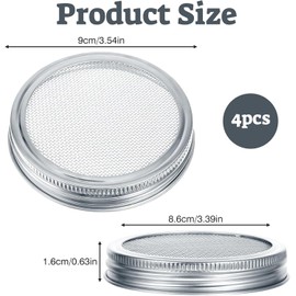Juego de 4 Vasos de germinación, Tapa de germinación de 86 mm, Acero Inoxidable 304, colador de Semillas, Pantalla para tarros de conservas, Dispositivos germinados