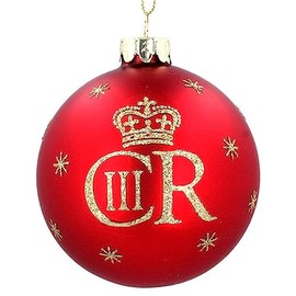 Gisela Graham Royal Matt Red Glass Ball with King Charles Insignia Decoration