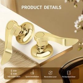 Moquin 5 Pack Wholesale Polished Brass Door Lever, Wave Design Passage Door Lever Without Keys and Lock, Reversible Door Handle for Right/Left Side for Closet/Hallway Door Lock