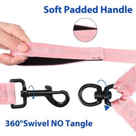 YAODHAOD Double Dog Leash for Two Dogs, 360° Swivel No Tangle with Soft Handle,Shock Absorbing Bungee Reflective Heavy 2 Dog Leashes, Walking & Training Leash Two Dogs Splitter (Pink)
