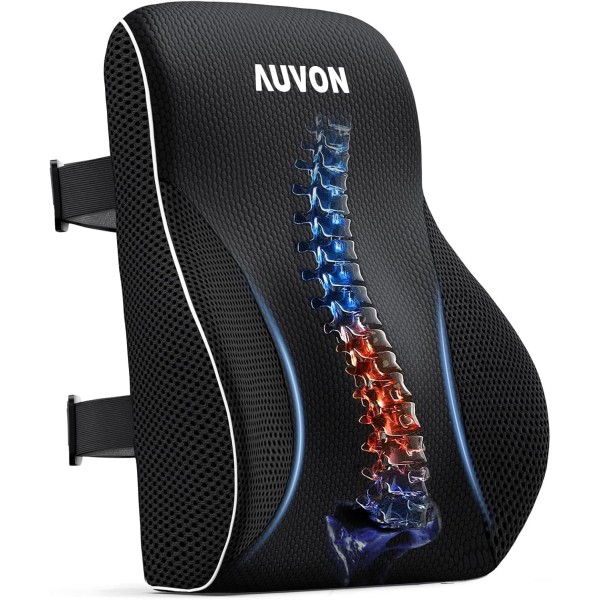 AUVON Lumbar Support Pillow Ergonomic Memory Foam w/Straps