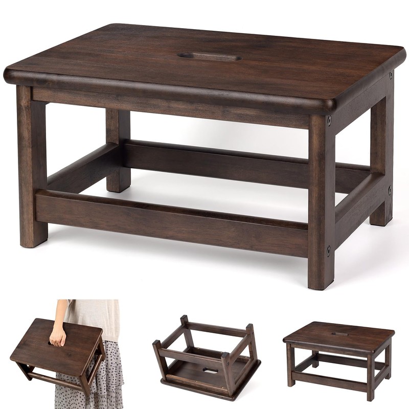 Wooden Step Stool (16.5" Dx12 Wx9 H) Bed Steps for