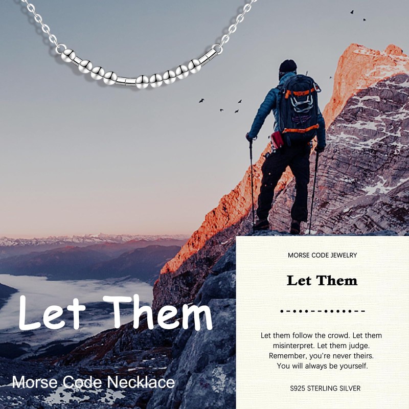 Helonley Morse Code Necklace: 925 Sterling Silver Let Them Necklace