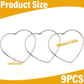 Set of 9 DIY Craft Wreath, Metal Rings, Silver Metal, Ideal for Weaving and Making Wreaths for Flower Decorations and Dream Catchers, Heart Shaped Rings for Making Wreaths