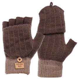 Risipu Winter Fingerless Gloves for Women Ladies Convertible Gloves Fingerless Knitted Mittens Half Finger Gloves with Flip Cover for Ski Driving (Coffee)