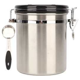 Airtight Stainless Steel Coffee Bean Container Coffee Canister Kitchen Food Storage Container with Release Valve Scoop 1.8L
