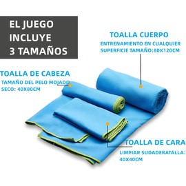 Deportivas Toalla Microfibra Azul Set de 3, Toalla Deportiva Secado Rápido, Toalla natacion Super Absorbente Toalla Gym de Baño Suave y Ligero para Natacion, Deporte, Baño, Viajes, Yoga (Azul)