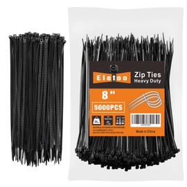 Eletoo 8 Inch Black Zip Ties (5000 Pack), 35 LBS Tensile Strength, Self-Locking Nylon PA66 UV Resistant Cable Ties for Indoor and Outdoor Use