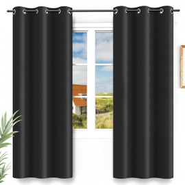 Simple Deluxe 2 Panels Set Blackout Window Curtain for Bedroom, Living Room, Patio Sliding Door, 63 inches Drop Thermal Insulated Grommet Curtains Drapes, 42" W x 63" L, Black
