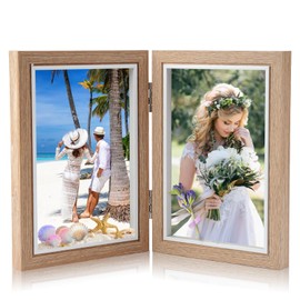 Jinsion Double Photo Frame 6x4, Hinged Folding Picture Frame, Holds 2 Standard Wooden Photo Frame, Stand Vertical on Desktop Double Picture Frame, 6x4 Photo Frames for Wedding or Family Photo