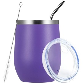 MEWAY Stemless 12oz Wine Tumbler Glasses with Lid,Travel Tumbler with Straw - Purple