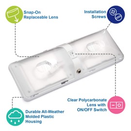 Lumitronics Euro-Style Interior RV Ceiling Dome Light - Double Light w/Jack