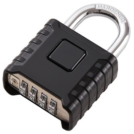 disecu® 1 Pack Large Heavy Duty 4 Digit Combination Lock, One Touch Unlocking, Anti-Error Feature, High Security Outdoor Waterproof Padlock for School Gym Locker, Fence, Gate, Hasp Storage (Black)