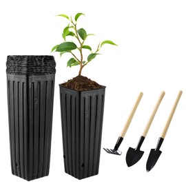 Hzloyat 20 Pcs Plastic Deep Nursery Pots,9.8" Tall Tree Pots,Tall Nursery Tree Pots Plant Deep Seedling Pots, Flower Plant Container Pots with 3 Pcs Garden Tools for Indoor Outdoor Use