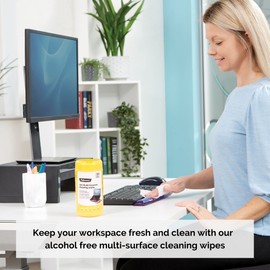 Fellowes Performance 100 Multi Purpose Cleaning Wipes Tub for Home and Office - Alcohol Free