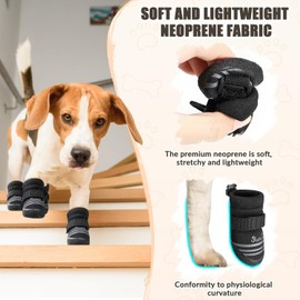 SlowTon Dog Shoes for Medium Large Dogs - Water Resistant Anti-Slip Dog Boots for Hot Pavement Rain Snow,Reflective Dog Paw Protectors for Outdoor Walking, Indoor Hardfloors(Black,8)