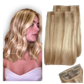 2 Pcs Short Clip in Hair Extensions, Human Hair Clip in Extensions for Women 12 Inch Light Golden Brown and Bleach Blonde