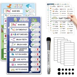 2 in 1 Bedtime/Morning Routine Chart for Kids Toddlers  Magnetic Chore Cute Visual Schedule Board Home Checklist to Do List ADHD Tools - Style: Dinosaur