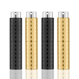 KOIBITO 4PCS/8ml Atomizer Perfume Spray Bottle, Mini Empty Rotary Fine Mist Sprayer, Cologne Dispenser, Portable Sprayer for Men and Women（2 PCS Black&2 PCS Gold）