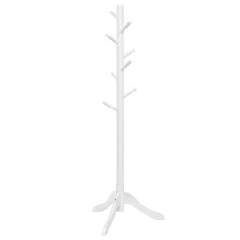 VASAGLE Solid Wood Coat Rack, Free Standing Tree-Shaped Coat Rack with 8 Hooks, 3 Height Options, for Clothes, Hats, Bags, Living Room, Bedroom, Home Office, Cloud White URCR01WT