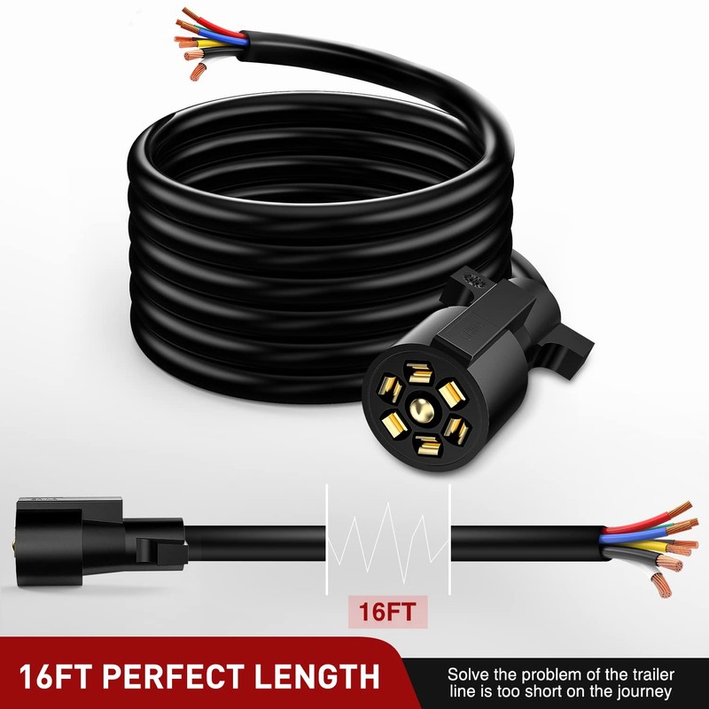 Nilight 16 Feet 7 Way Inline Trailer Cord Heavy Duty