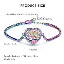 QGJNSGC Cremation Jewelry Tree of Life Heart Urn Bracelet for Human Ashes for Women Men Adjustable Memorial Keepsake Link Bracelet